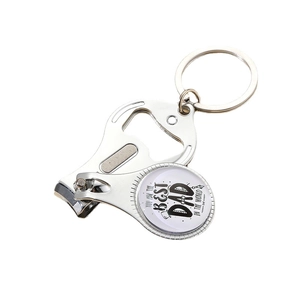 Multifunctional Father's Day stainless steel keychain with nail clipper and bottle opener