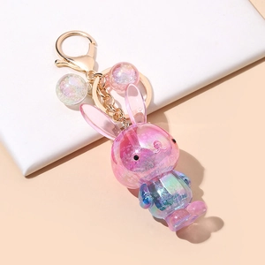 Mignon Porte-clés de Sable Mouvant Flamant Rose Lapin Acrylique Résine Liquide Paillettes Pendentif de Sac Cadeau pour Femmes