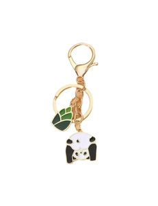 Porte-clés panda avec feuille de bambou en métal doré pour sacs et clés de voiture