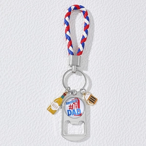 American Patriotic USA Flag Metal Bottle Opener Keychain Braided Leather Strap Beer Charms Keyring Gift For Men Father's Day