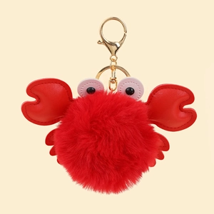Red Crab Plush Pompom Keychain Cute Cartoon Animal Bag Charm Electroplated Golden Metal Clasp Keyring Accessory For Women