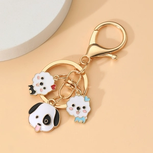 Cute Cartoon Dog Donut Drink Cup Alloy Keychain For Bag Pendant Enamel Animal Strawberry Flower Key Ring Daily Gift