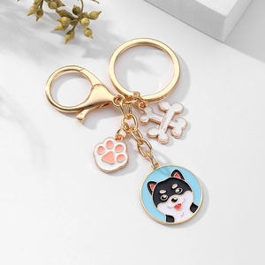 Mignon Porte-clés en Métal Chien de Dessin Animé Alliage de Zinc Or Émail Pendentifs Patte Os Charme de Sac pour Femmes Enfants