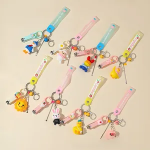 Close-up of multifunctional keychain with 3D cartoon doll nail clipper and ear pick charm