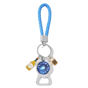 Porte-clés signe du zodiaque bleu avec décapsuleur et cordon en cuir tressé