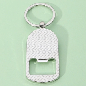 Polished silver metal multi-function keychain with bottle opener and textured surface