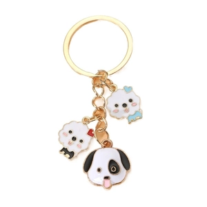 Creative cute cartoon dog keychain with gold metal ring and enamel charms for bags