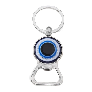 Décapsuleur porte-clés en métal argenté avec pendentif œil bleu Nazar porte-bonheur