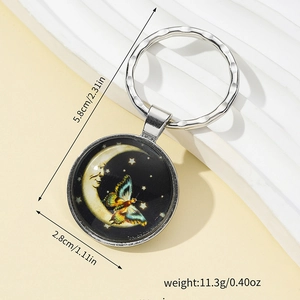 Detailed size measurement of the moon and butterfly glass cabochon metal keychain