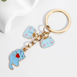 Mignon Chat Dessin Animé Cœur Émail Métal Porte-clés Joli Chaton Sac Charme Pendentif Anneau de Clé pour Cadeau de Saint-Valentin Femme