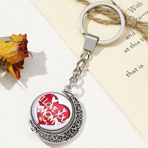 Cadeau Fête des Mères Porte-clés Lune Croissante Rotatif I Love You Mom en Alliage d'Argent avec Cœur pour Maman
