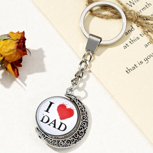 I Love Dad Metal Keychain Vintage Crescent Moon Rotatable Pendant For Father's Day Gift Car Key Ring Men Jewelry