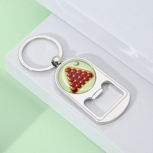 Polished metal billiard pool theme keychain with integrated bottle opener function