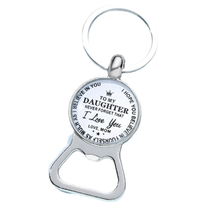Metal bottle opener keychain for daughter with crown pattern and inspirational text