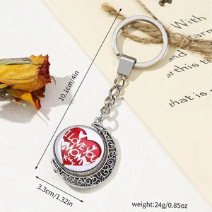 Porte-clés lune argenté avec breloque rotative I LOVE YOU MOM pour la fête des Mères