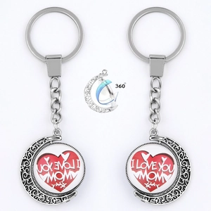 Porte-clés lune argenté avec pendentif cœur I Love You Mom pour cadeau de fête des mères