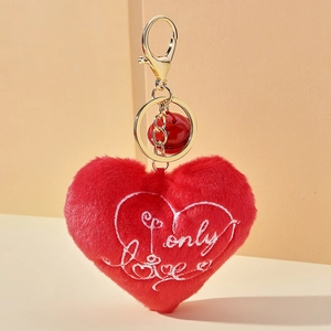 Porte-clés en Peluche Coeur Rouge Pendentif de Sac avec Broderie et Clochette Cadeau pour la Fête des Mères et la Saint-Valentin