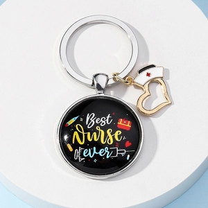 Nurse Appreciation Gift Keychain Zinc Alloy Metal Ring With Glass Pendant Heart Charm Medical Professionals Souvenir Keyring