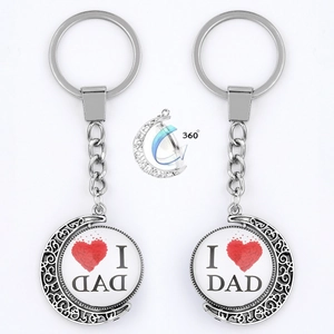 Father's Day heart-shaped 360-degree rotating metal keychain with I Love Dad print