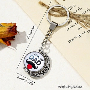 Father's Day moon pendant keychain with 'I LOVE MY DAD' rotating charm and mustache design
