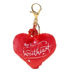 Porte-clés cœur en peluche rouge avec broderie My Sweetheart et clochette dorée