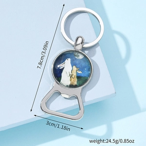 Detailed size specifications for the silver bunny glass gem keychain bottle opener
