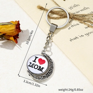 Rotating I Love Mom silver crescent moon keychain pendant for Mother's Day gifts