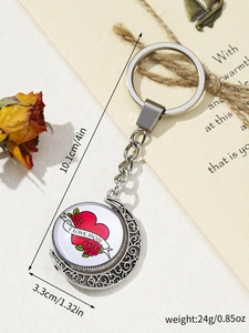 Rotating heart moon keychain with I LOVE MOM text and red rose detail for Mother's Day