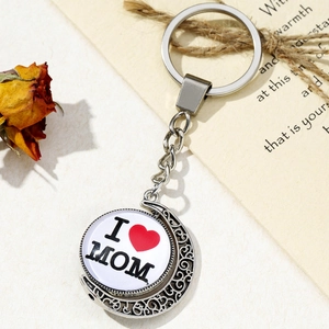 Rotating Moon Keychain I Love Mom Heart Pattern For Women Silver Zinc Alloy Key Ring Jewelry Pendant Birthday Mothers Day Gift