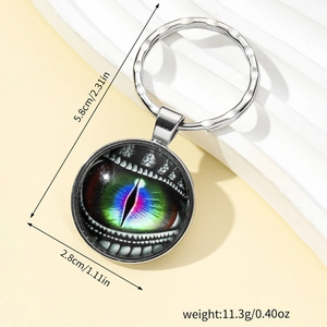 Dragon eye glass gem keychain with colorful iris and silver zinc alloy ring