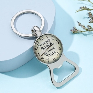 Vintage Metal Bottle Opener Keychain With Retro Clock Face So Many Books So Little Time Quote Key Ring Gift Jewelry