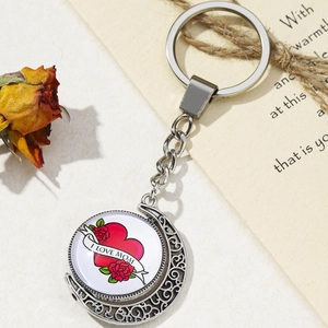 Rotating metal I LOVE MOM keychain with heart and roses for Mother's Day gift