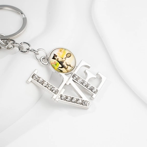 Creative Cat Tennis Time Gem Metal LOVE Rhinestone Keychain Silver Pave Crystal Pendant Fashion Bag Accessory Key Ring Gift