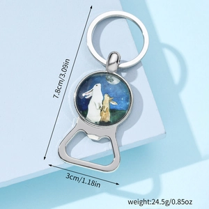 Cartoon rabbit moon keychain bottle opener with silver metal finish for gift
