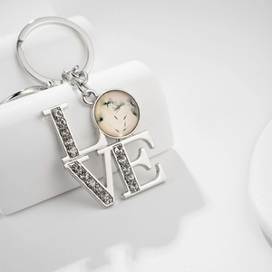 Vintage Dandelion Time Gem Keychain For Women Metal LOVE Letter Pendant Rhinestone Inlaid Bag Hanging Ornament Gift