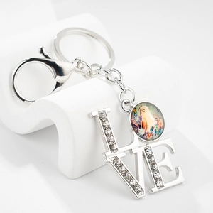 Fashion Silver LOVE Letter Rhinestone Keychain With Horse Pattern Time Gem Glass Pendant Metal Key Ring For Women Gift