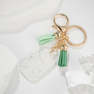 Hawaiian butterfly tassel keychain with mountain scenery acrylic pendant on white base