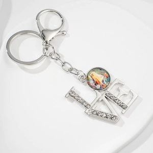 European style silver key ring with rhinestone LOVE pendant and cute dog image
