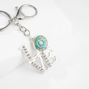 Mandala Yoga Glass Gem Metal Keychain Personality LOVE Letter Rhinestone Inlaid Keyring Pendant Fashion Accessory Gift For Women Men