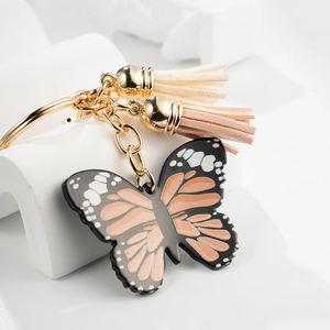 Simulation Butterfly Keychain With Double Tassels Gold Metal Key Ring Fashion Bag Charm Pendant Exquisite Insect Decoration