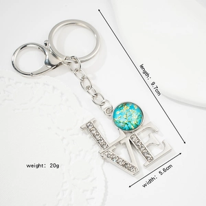 Daisy time gem LOVE keychain pendant with rhinestones and artistic flower pattern design