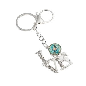 Silver LOVE keychain with mandala pendant and sparkling crystals for women