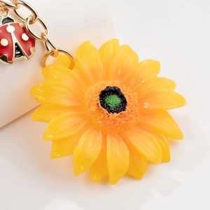 Portachiavi girasole 3D con ciondolo a forma di coccinella e finitura dorata per borsa