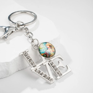 Fashion LOVE Letter Rhinestone Metal Keychain Hummingbird Art Glass Pendant Keyring For Women Bag Charm Jewelry Gift