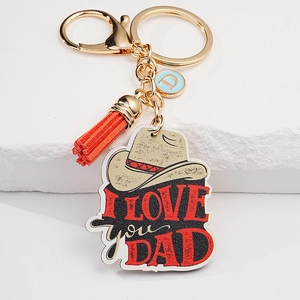 Portachiavi con cappello da cowboy, nappa rossa e ciondolo regalo I Love You Dad