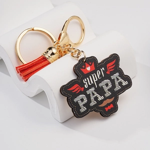 Vatertag Super PAPA Schlüsselanhänger Mit Orangen Quasten Schnurrbart Krone Anhänger Legierung Kunstleder Tasche Charme Geschenk Für Papa Herren