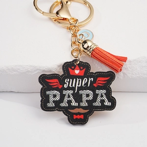 Vatertags-Schlüsselanhänger mit Super PAPA Tag, orangefarbenem Quasten und D-Anhänger