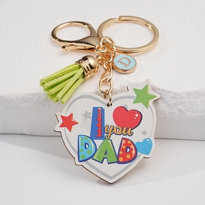 I Love You Dad heart keychain with green tassel and gold ring for Father's Day gift