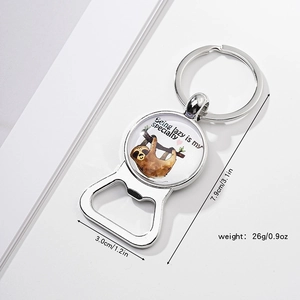 Detail view of lazy koala bottle opener keychain with size and weight dimensions
