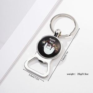 Detail view of silver metal koala bottle opener keychain with precise size measurements